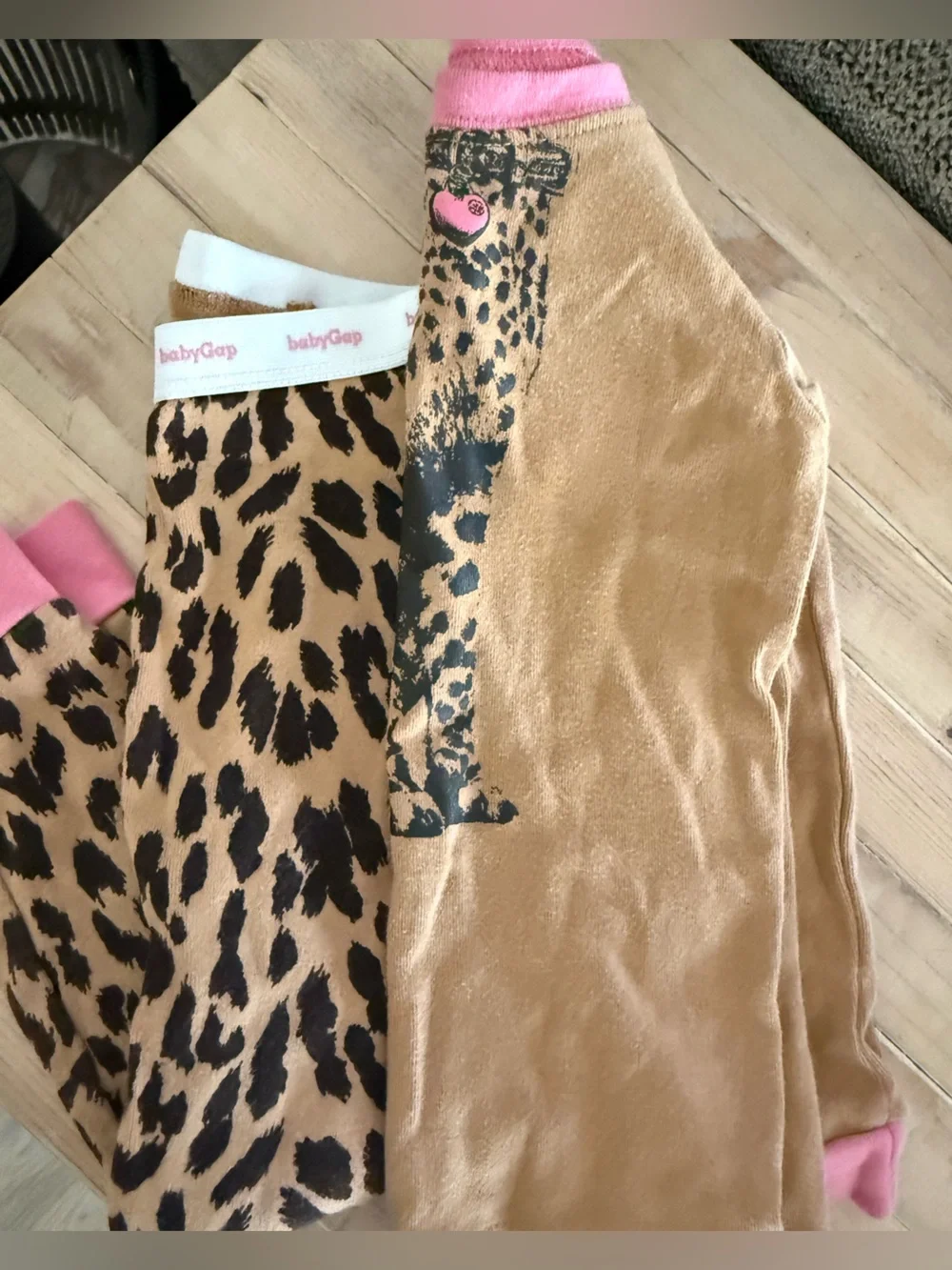 GAP Leopard Print Pajama Set in Tan and Black with Pink Trim